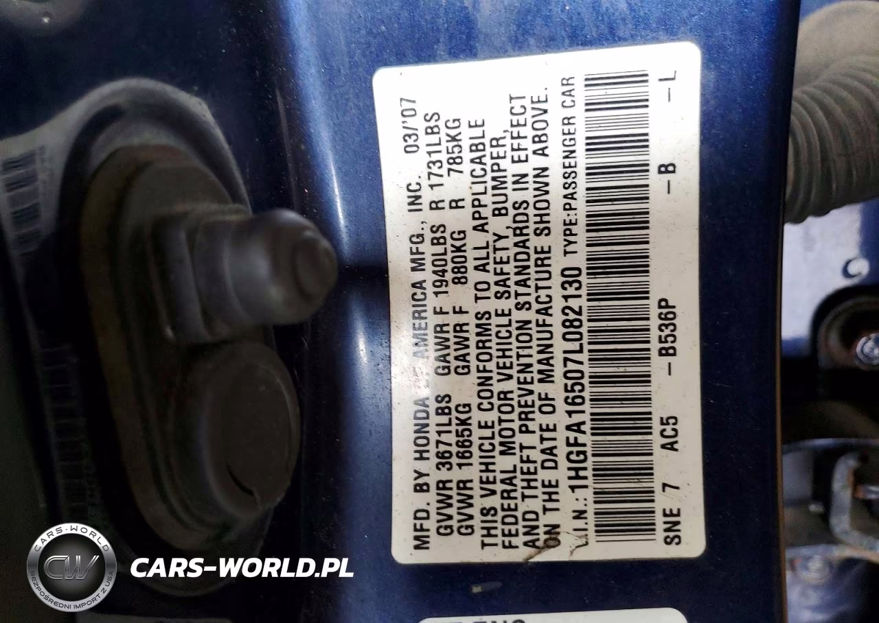 2007 Honda Civic Lx VIN:1HGFA16507L082130 - 12