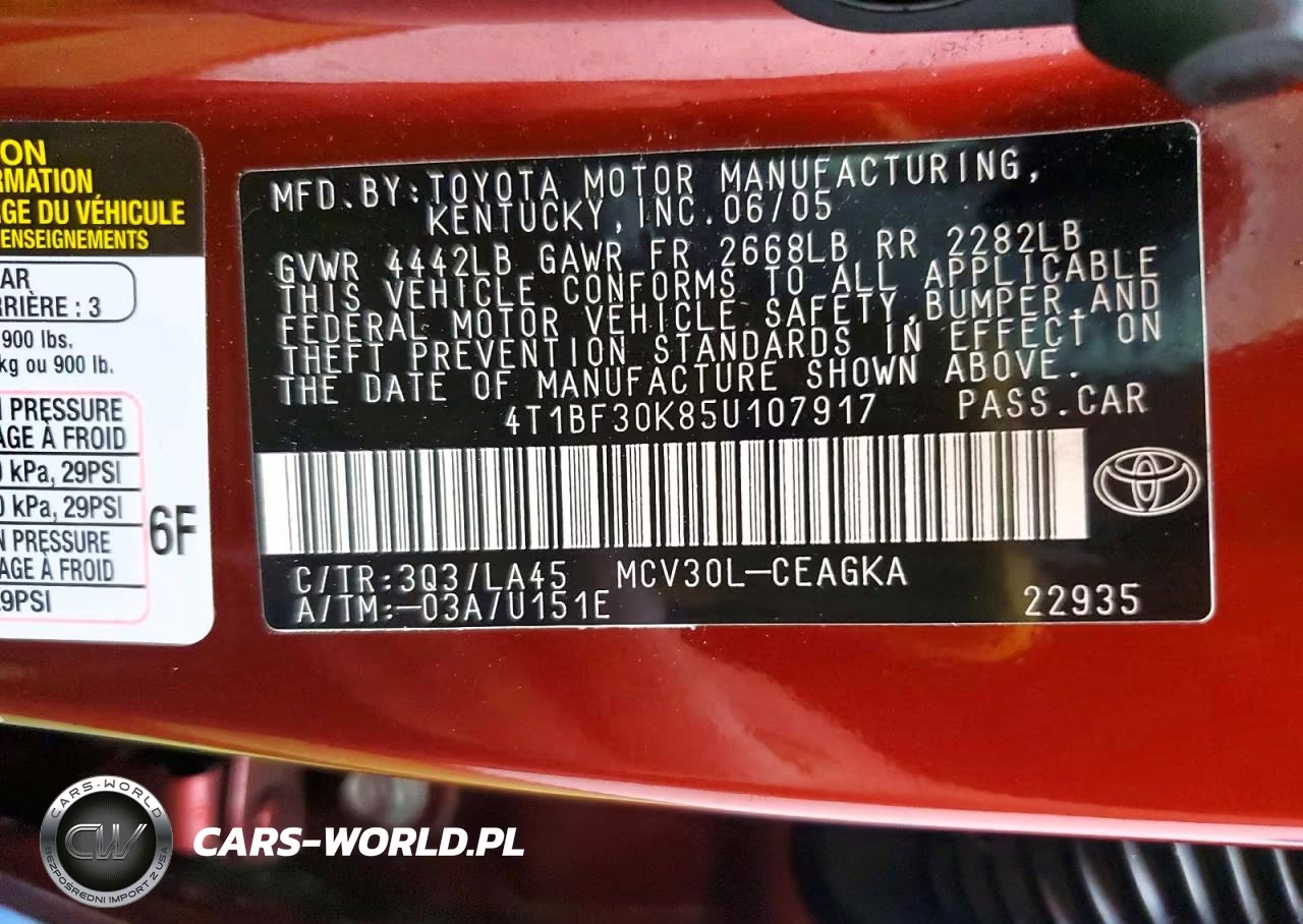 2005 Toyota Camry Xle V6 VIN:4T1BF30K85U107917 - 12