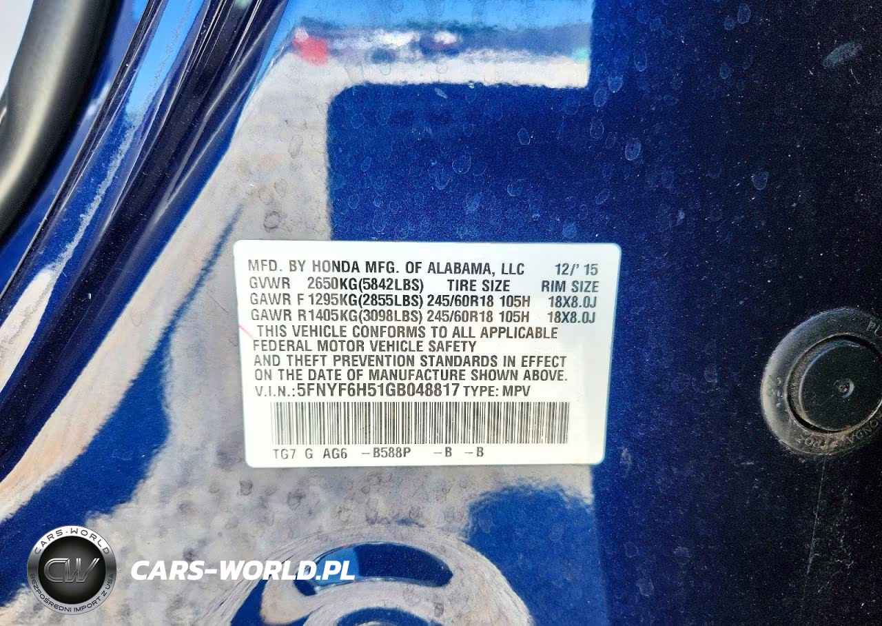 2016 Honda Pilot Exl VIN:5FNYF6H51GB048817 - 13