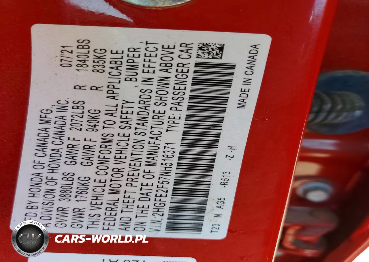 2022 Honda Civic Sport VIN:2HGFE2F57NH516371 - 12