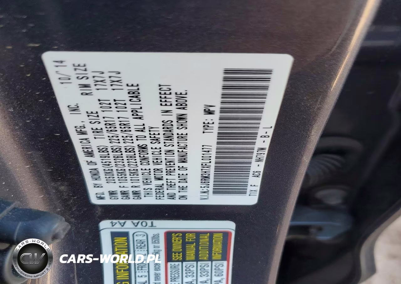 2015 Honda Cr-V Exl VIN:5J6RM3H7XFL001477 - 12
