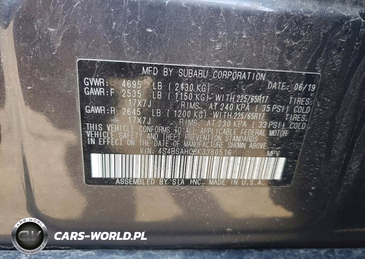 2019 Subaru Outback 2.5I Premium VIN:4S4BSAHC8K3380516 - 12