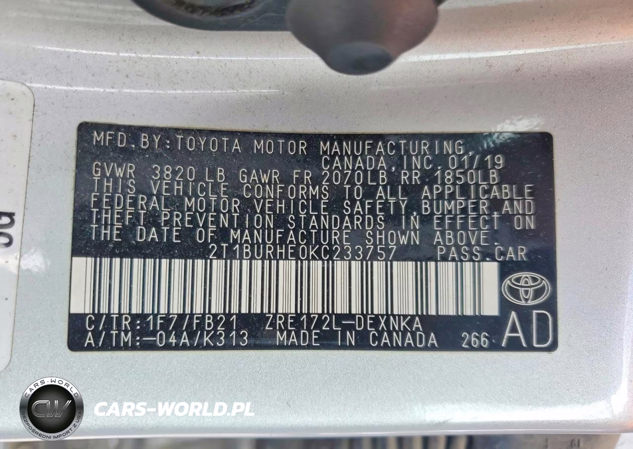 2019 Toyota Corolla Le VIN:2T1BURHE0KC233757 - 13
