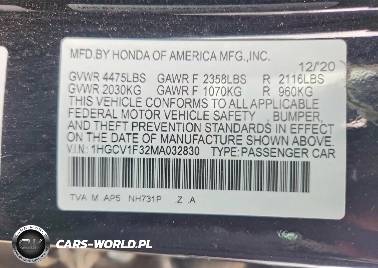 2021 Honda Accord Sport VIN:1HGCV1F32MA032830 - 12