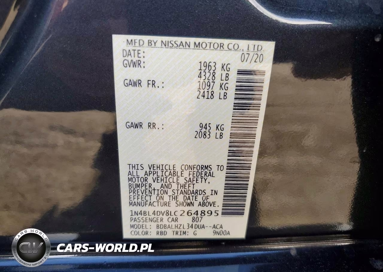 2020 Nissan Altima Sv VIN:1N4BL4DV8LC264895 - 12