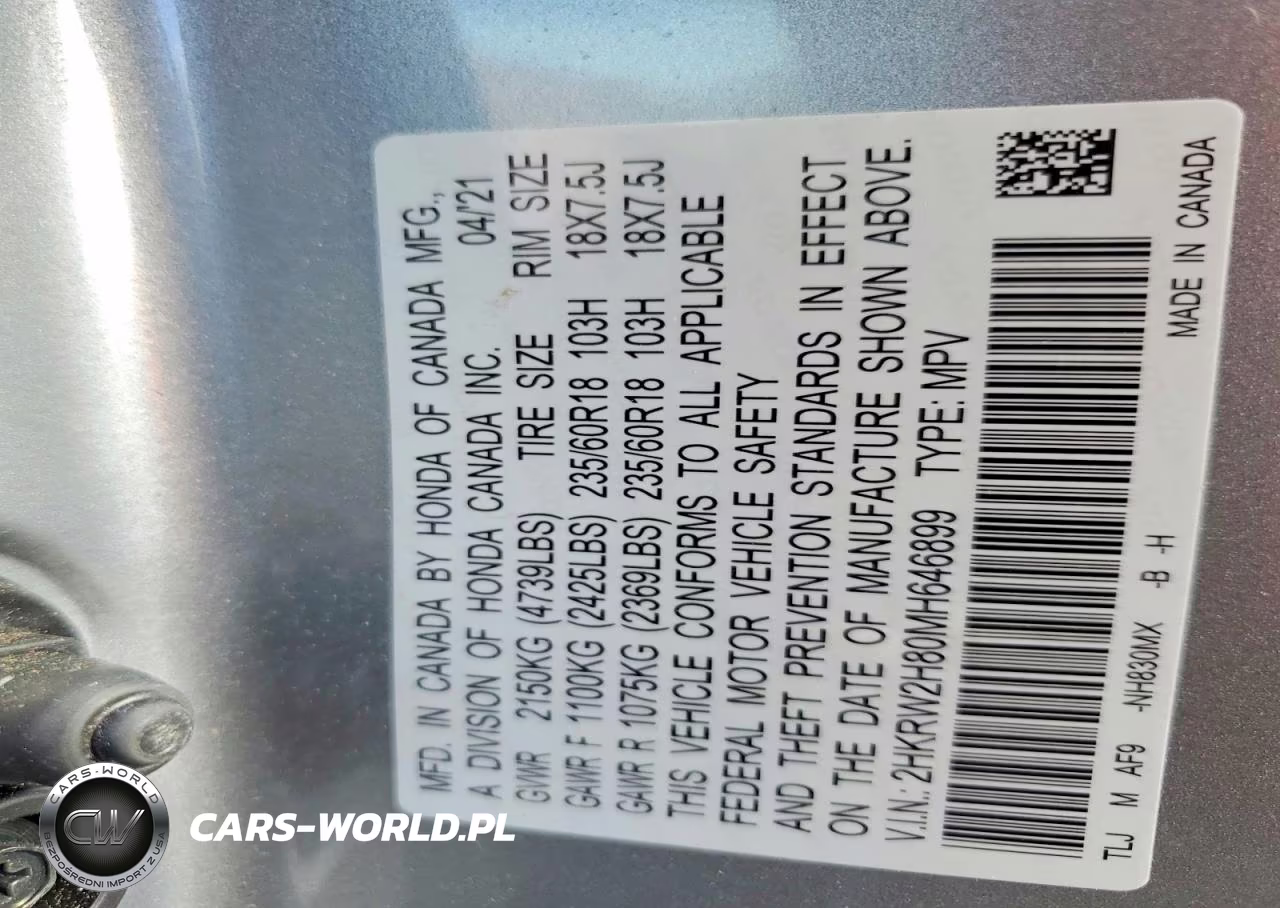 2021 Honda Cr-V Exl VIN:2HKRW2H80MH646899 - 12