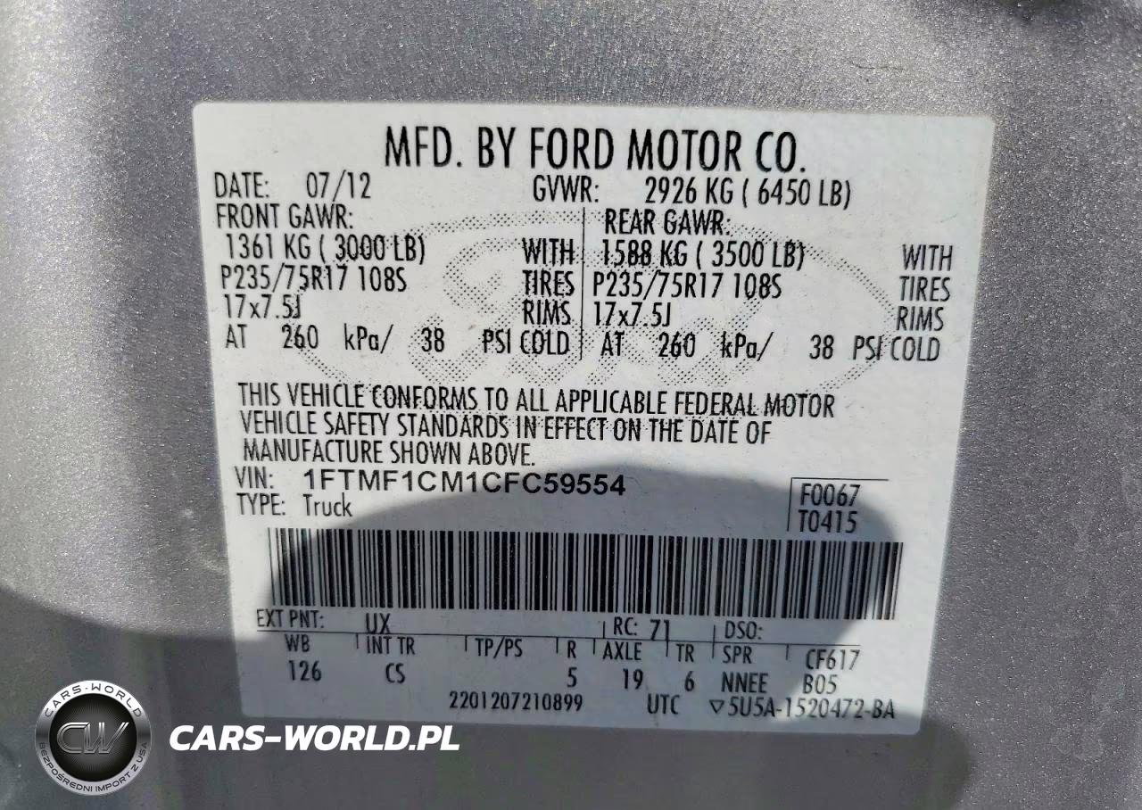 2012 Ford F150 VIN:1FTMF1CM1CFC59554 - 12