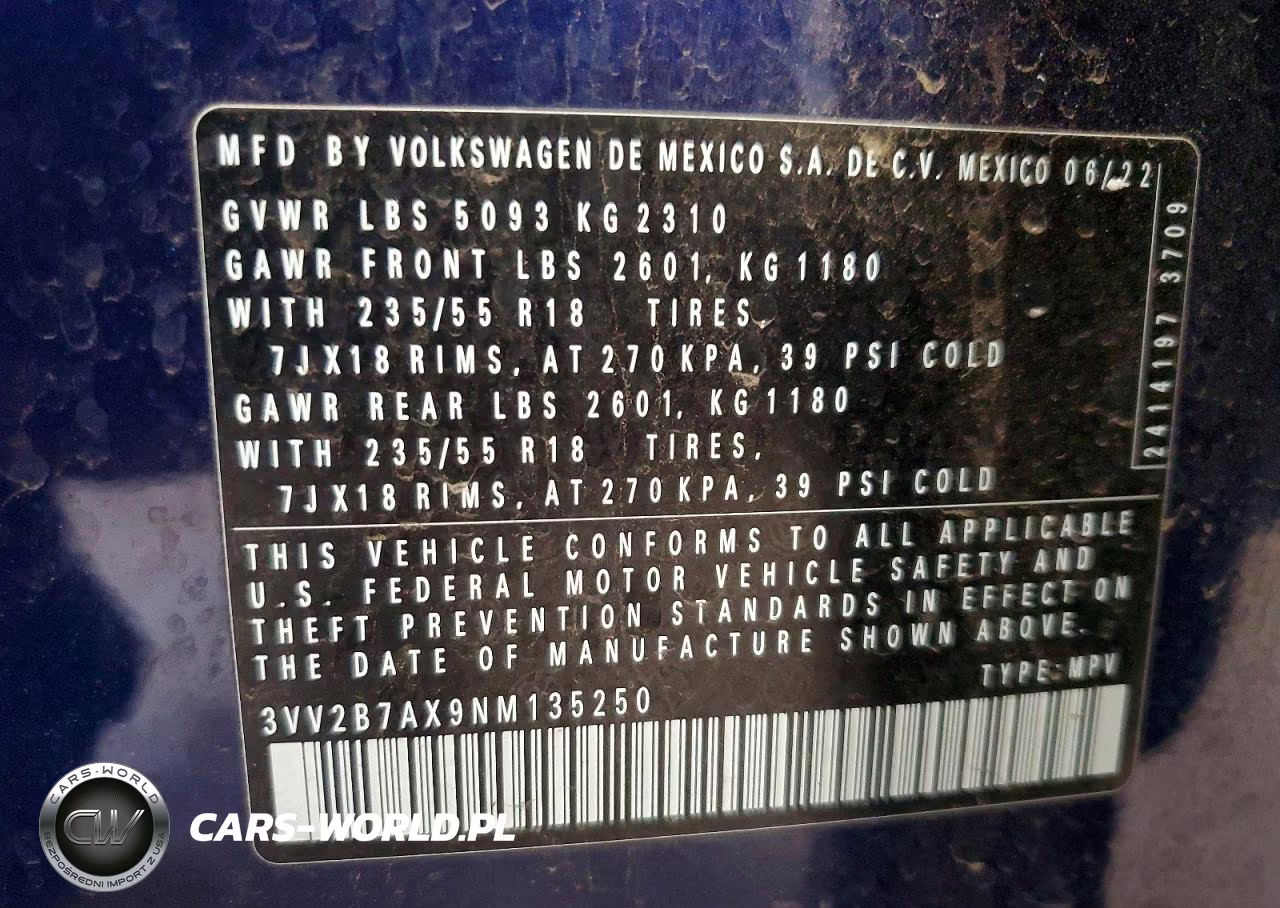 2022 Volkswagen Tiguan Se VIN:3VV2B7AX9NM135250 - 14