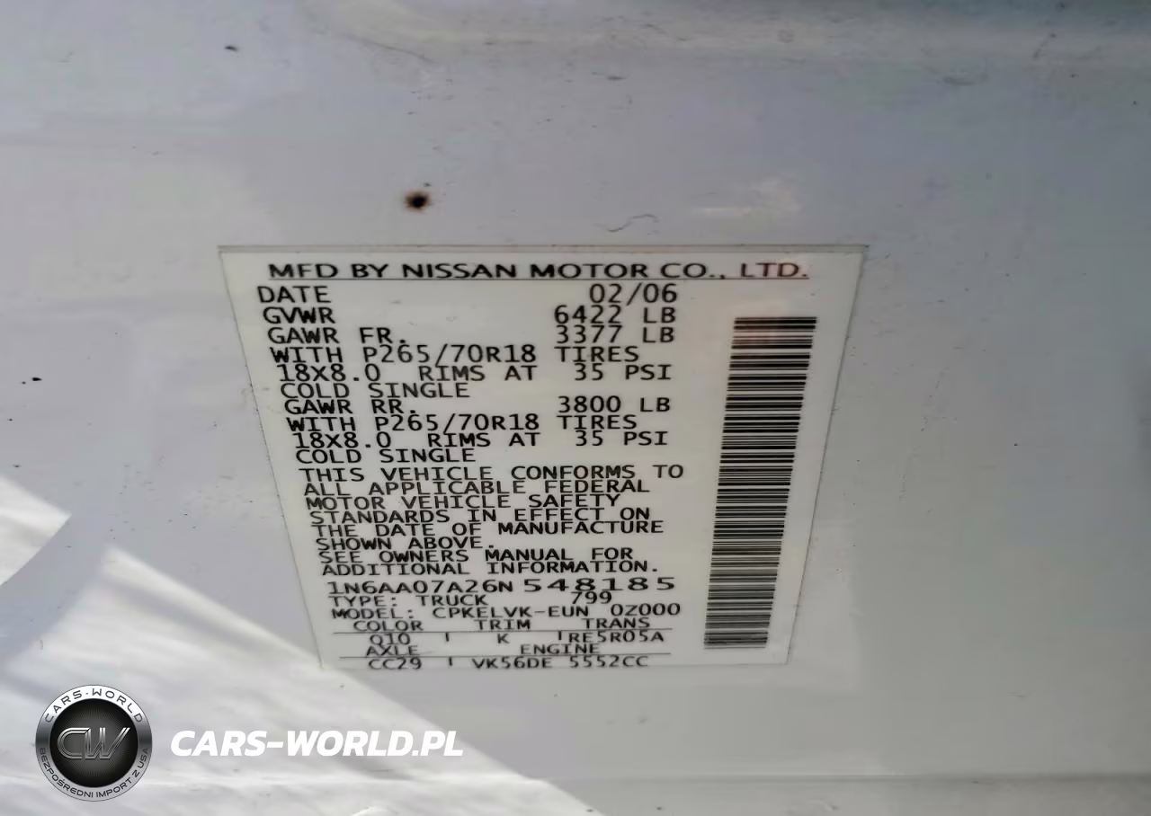 2006 Nissan Titan Xe VIN:1N6AA07A26N548185 - 12