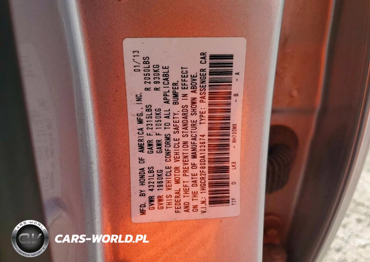 2013 Honda Accord Exl VIN:1HGCR2F80DA103674 - 13