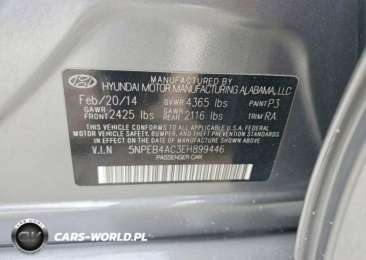 2014 Hyundai Sonata Gls VIN:5NPEB4AC3EH899446 - 12