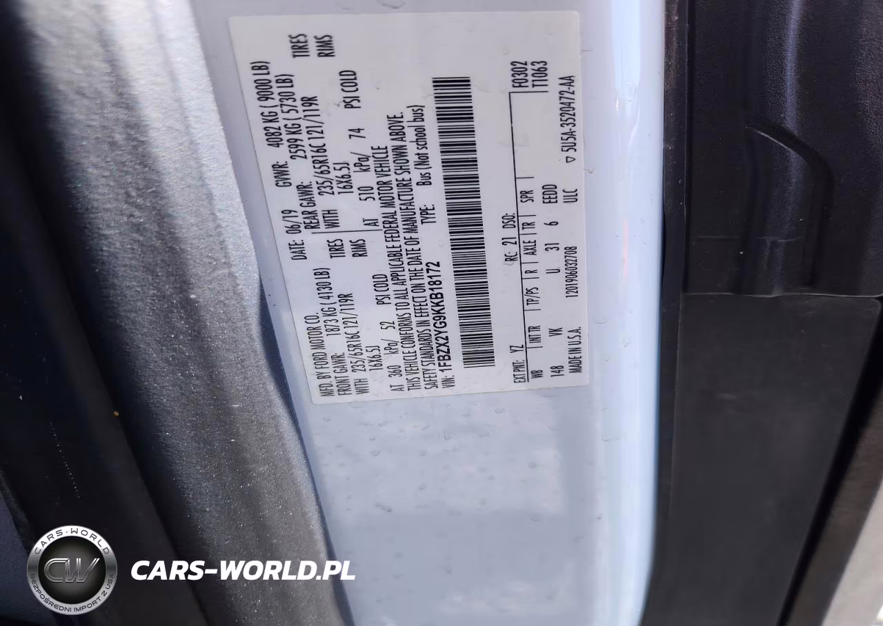 2019 Ford Transit T-350 VIN:1FBZX2YG9KKB18172 - 13