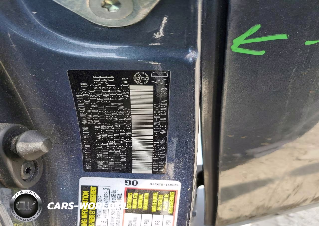 2019 Toyota Corolla Le VIN:2T1BURHE4KC165432 - 13