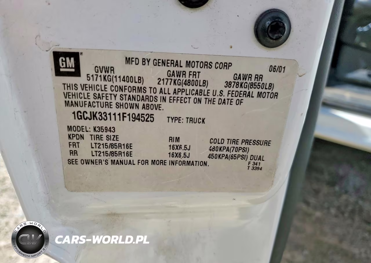 2001 Chevrolet Silverado K3500 VIN:1GCJK33111F194525 - 13