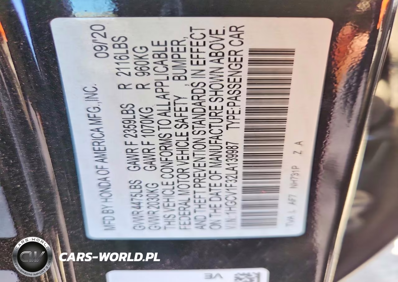 2020 Honda Accord Sport VIN:1HGCV1F32LA139987 - 12