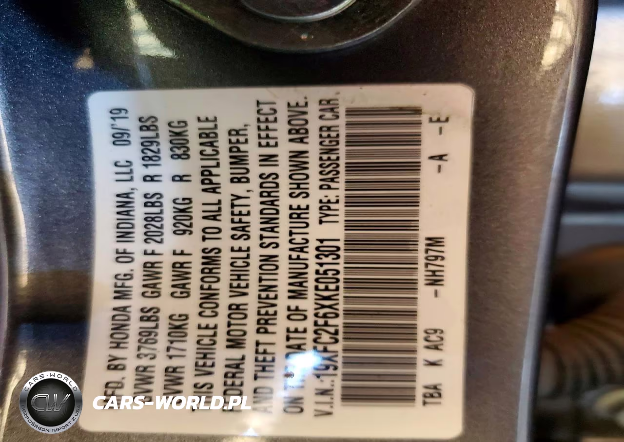 2019 Honda Civic Lx VIN:19XFC2F6XKE051301 - 12