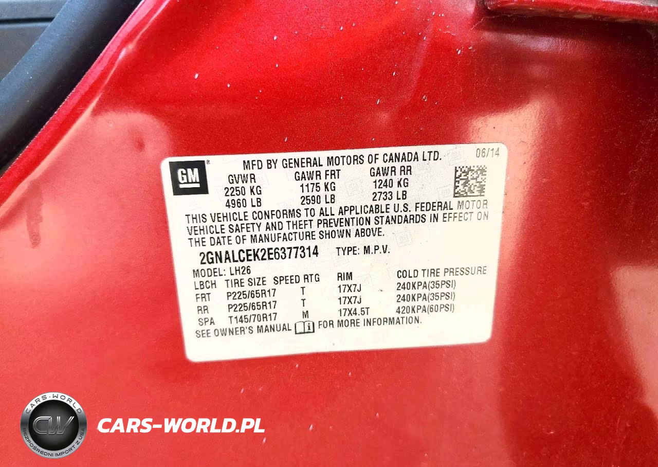 2014 Chevrolet Equinox Lt VIN:2GNALCEK2E6377314 - 14