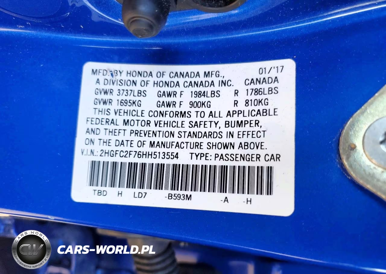 2017 Honda Civic Ex VIN:2HGFC2F76HH513554 - 12