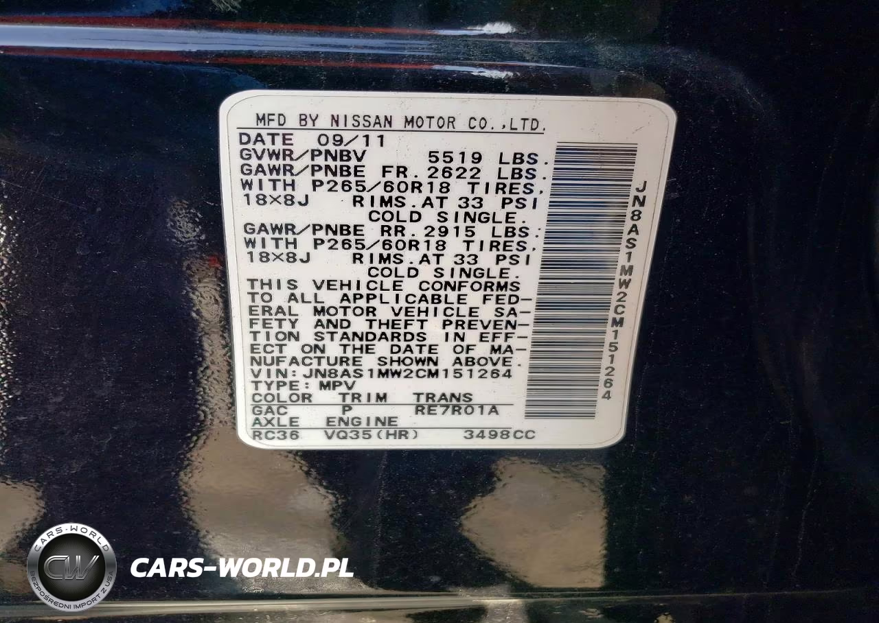 2012 Infiniti Fx35 Base VIN:JN8AS1MW2CM151264 - 12