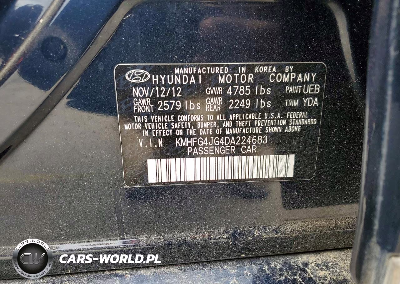 2013 Hyundai Azera Base VIN:KMHFG4JG4DA224683 - 13