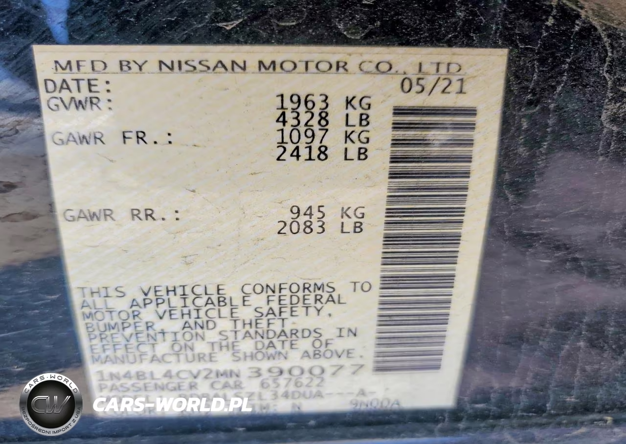 2021 Nissan Altima Sr VIN:1N4BL4CV2MN390077 - 12