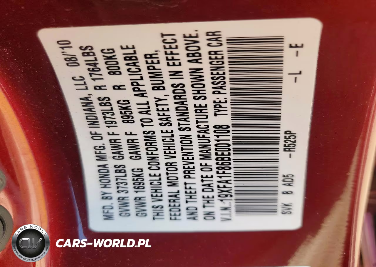 2011 Honda Civic Ex VIN:19XFA1F86BE001108 - 12