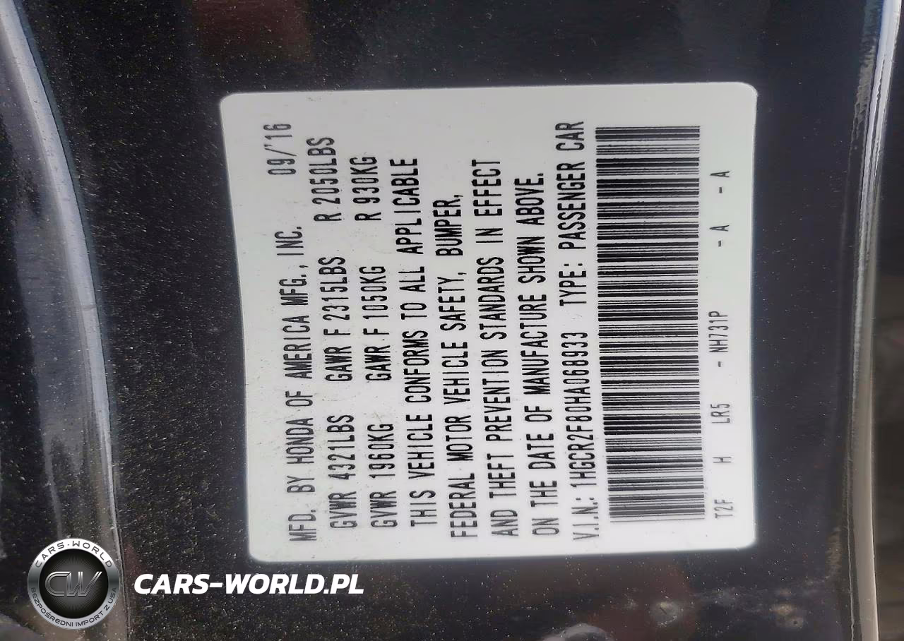 2017 Honda Accord Exl VIN:1HGCR2F80HA068933 - 12