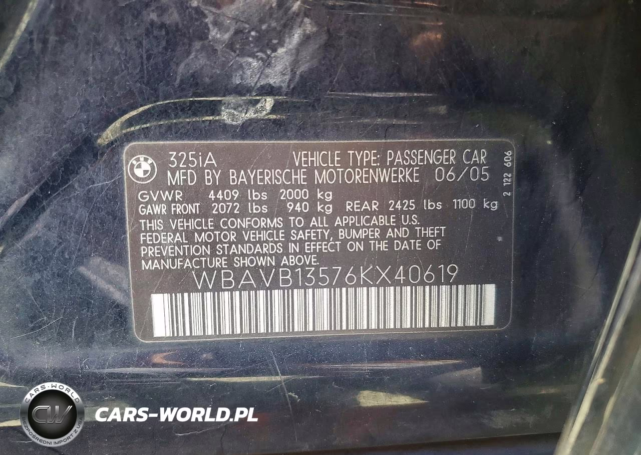 2006 BMW 325 I VIN:WBAVB13576KX40619 - 12