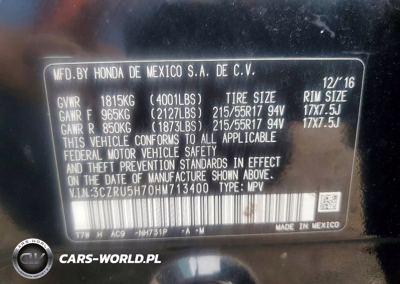 2017 Honda Hr-V Exl VIN:3CZRU5H70HM713400 - 12