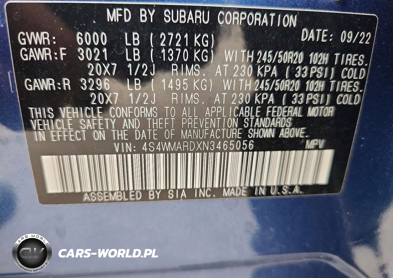 2022 Subaru Ascent Touring VIN:4S4WMARDXN3465056 - 13