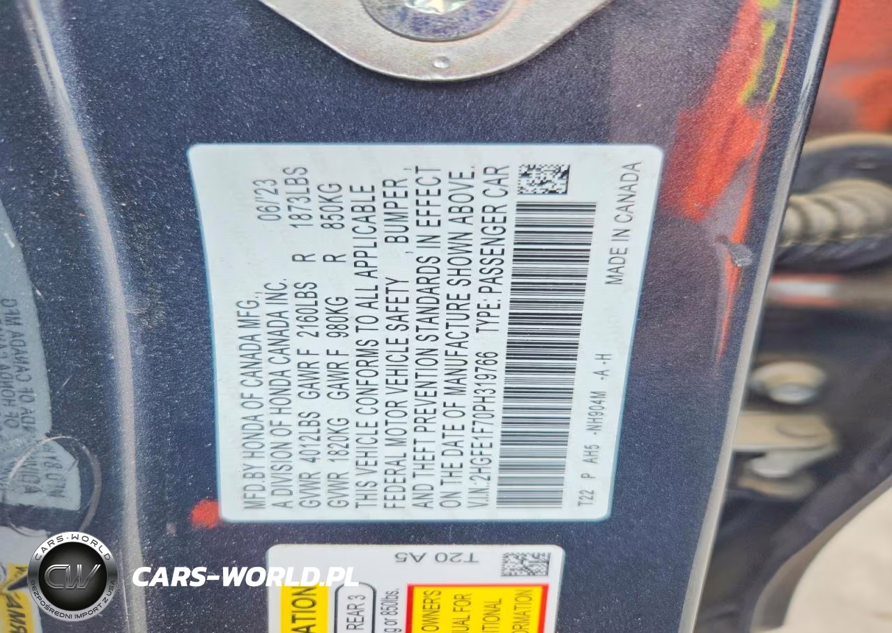 2023 Honda Civic Ex VIN:2HGFE1F70PH319766 - 12
