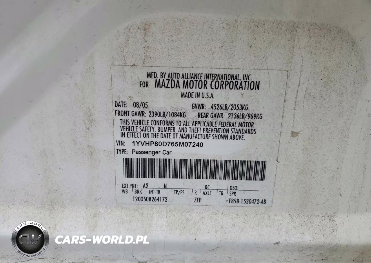 2006 Mazda 6 S VIN:1YVHP80D765M07240 - 12