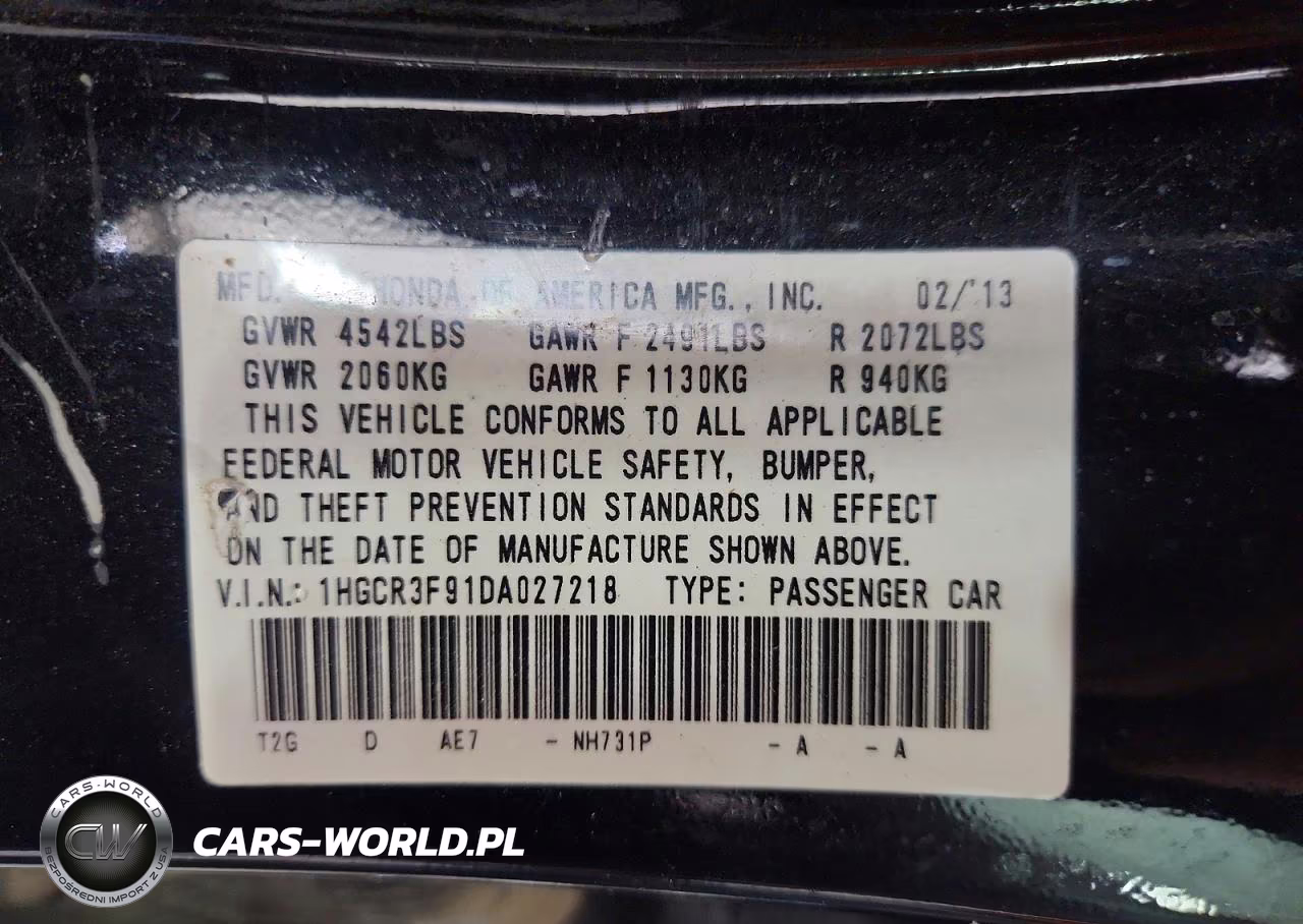 2013 Honda Accord Touring VIN:1HGCR3F91DA027218 - 12
