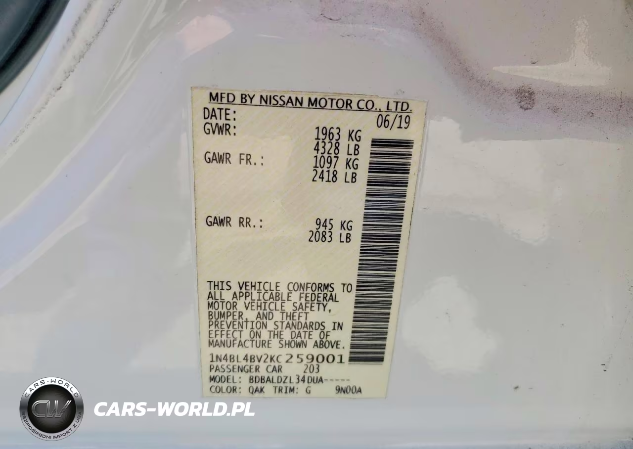 2024 Niss Altima VIN:1N4BL4BV2KC259001 - 12