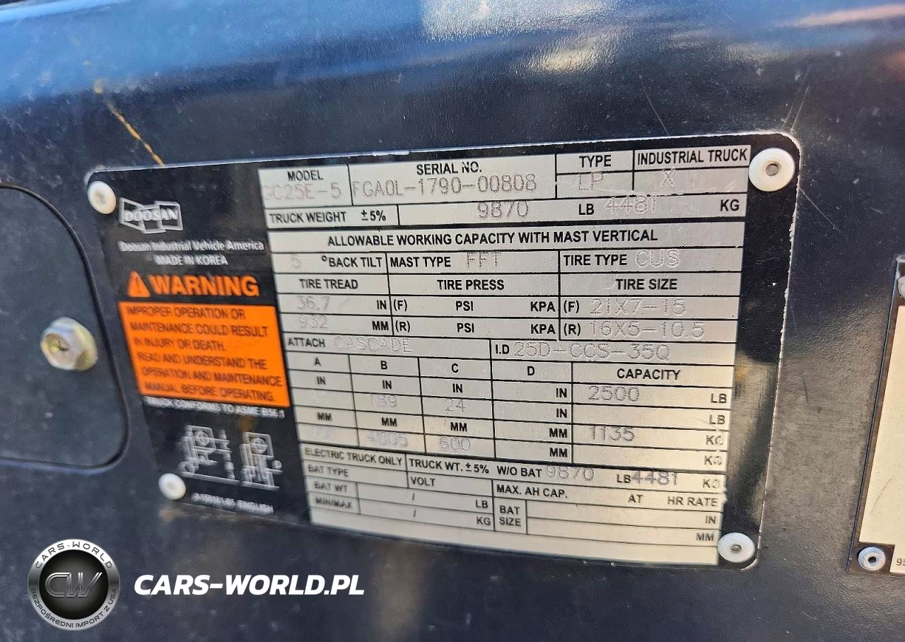 2015 Doosan Gc25E-5 Forklift VIN:FGA0L179000808 - 10