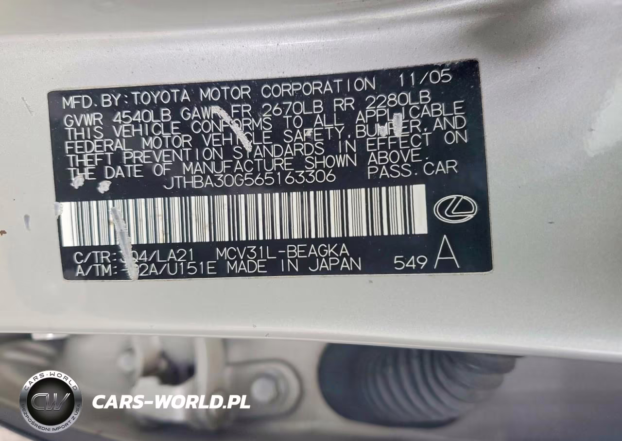2006 Lexus Es 330 Base VIN:JTHBA30G565163306 - 12