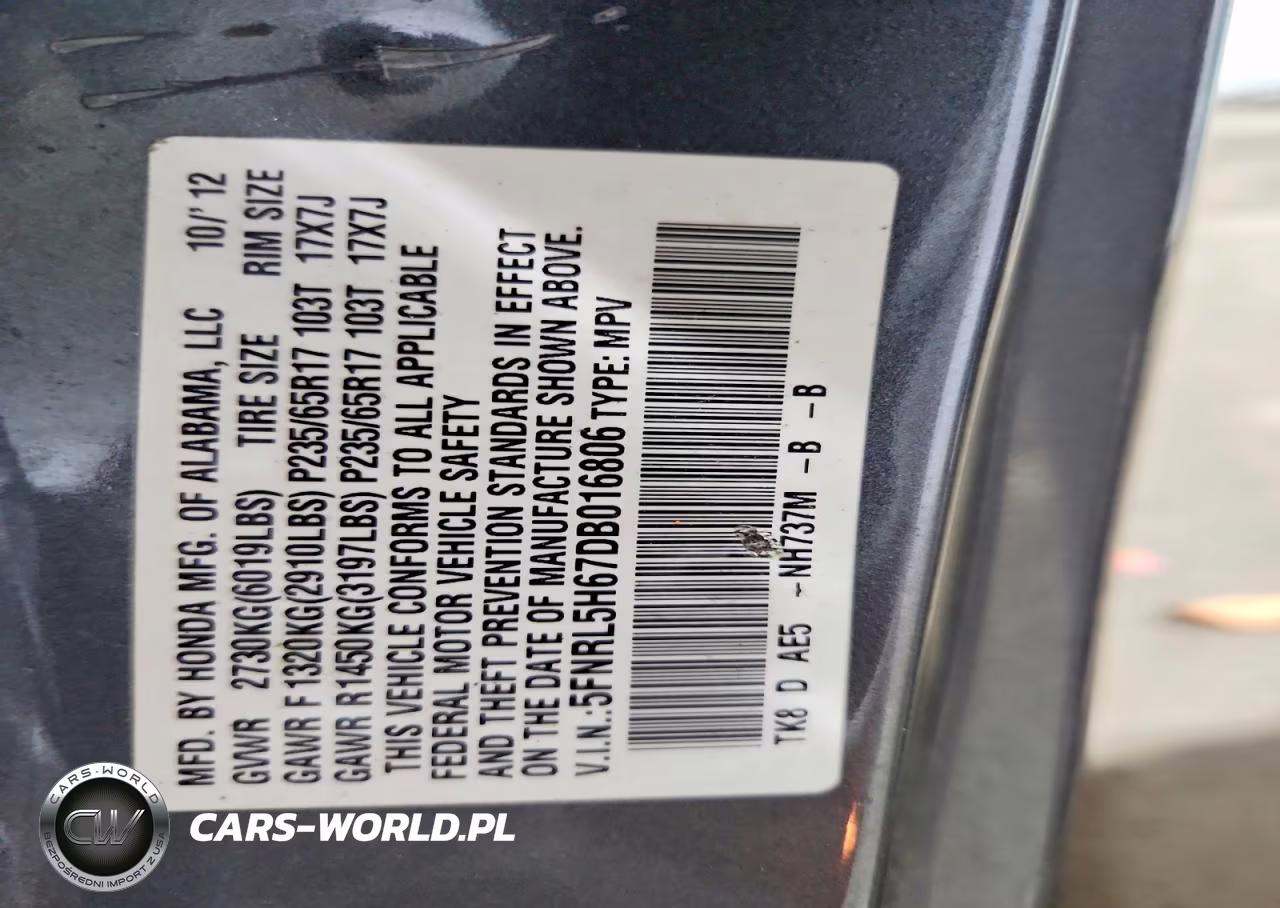 HONDA ODYSSEY EX VIN:5FNRL5H67DB016806 - 13