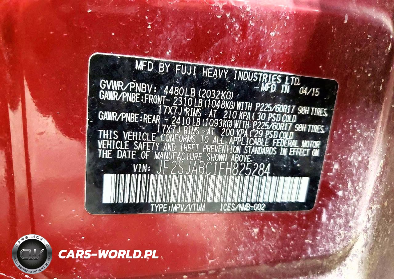 2015 Subaru Forester 2.5I VIN:JF2SJABC1FH825284 - 13
