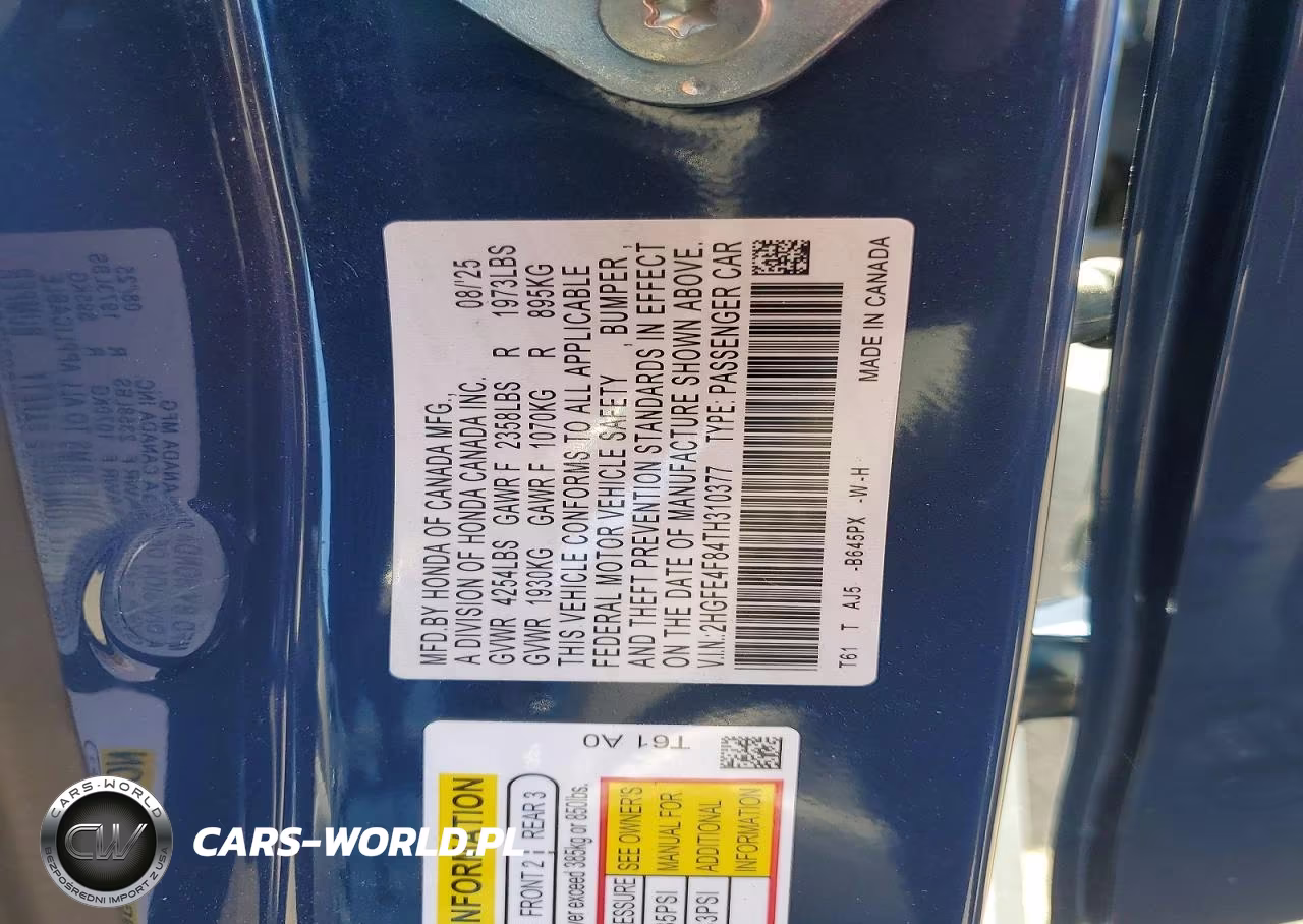 2026 Honda 0 VIN:2HGFE4F84TH310377 - 12