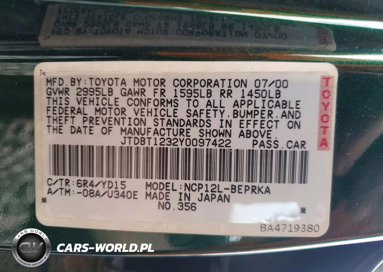 2000 Toyota Echo Base VIN:JTDBT1232Y0097422 - 12