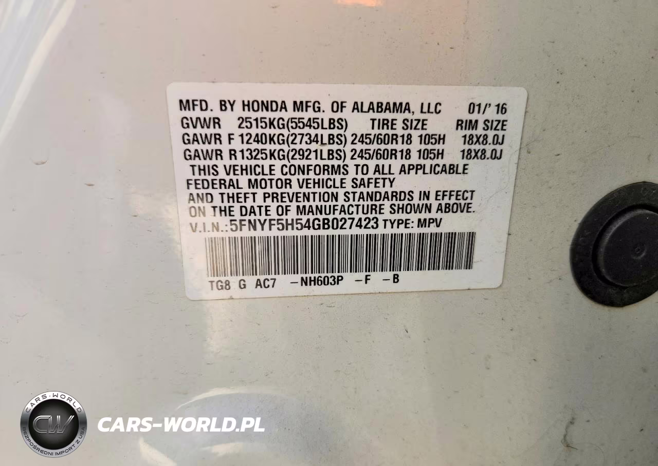 2016 Honda Pilot Exl VIN:5FNYF5H54GB027423 - 13