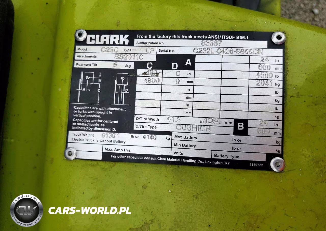 2014 Clark C25C Forklift VIN:C232L04269855CN - 10