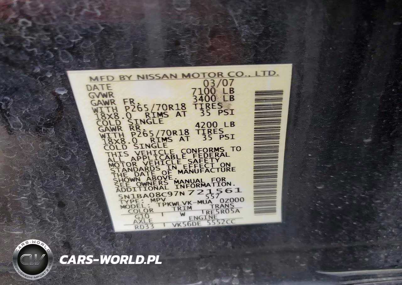 2007 Nissan Armada Se Ffv VIN:5N1BA08C97N721561 - 14