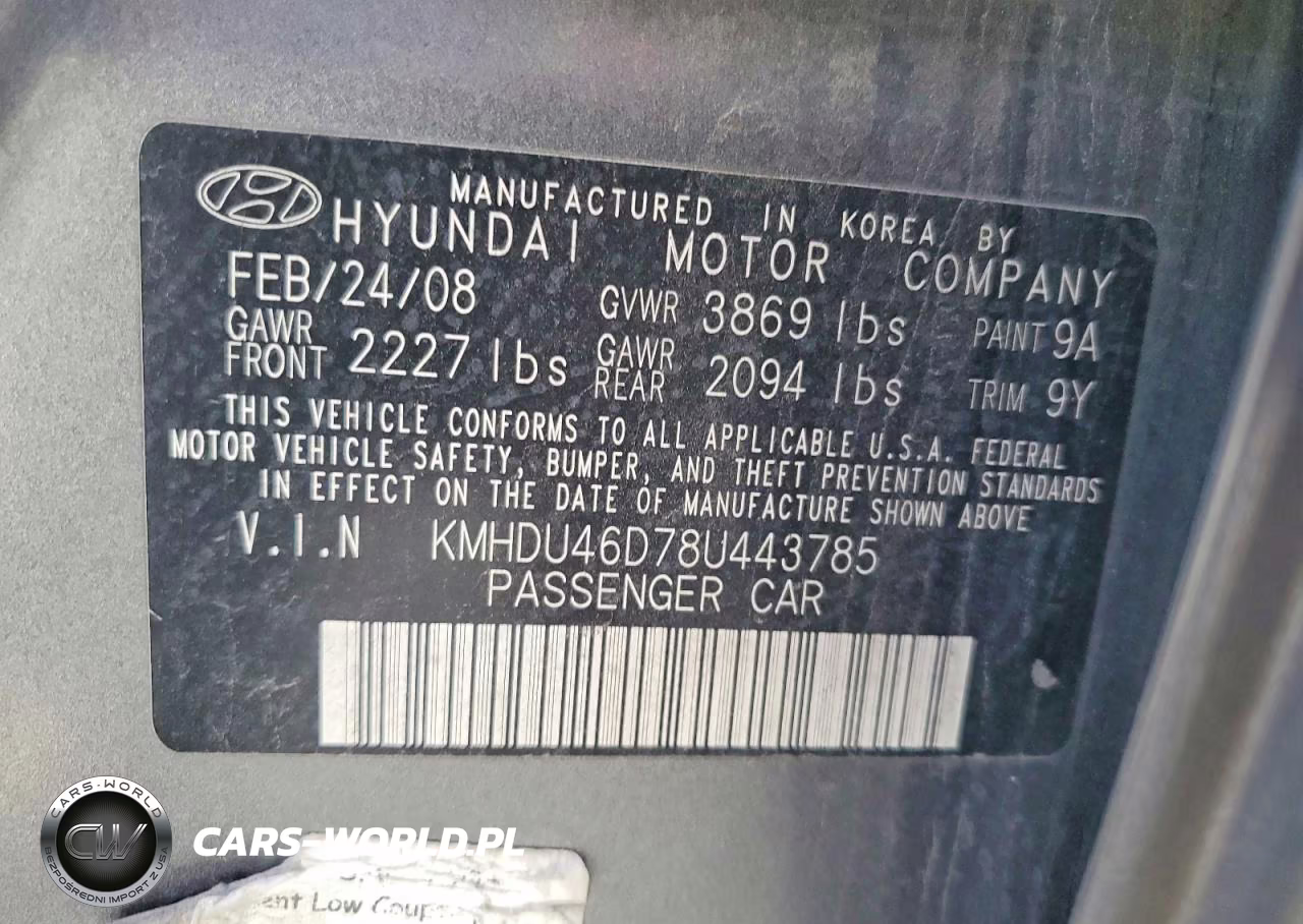 2008 Hyundai Elantra Gls VIN:KMHDU46D78U443785 - 12