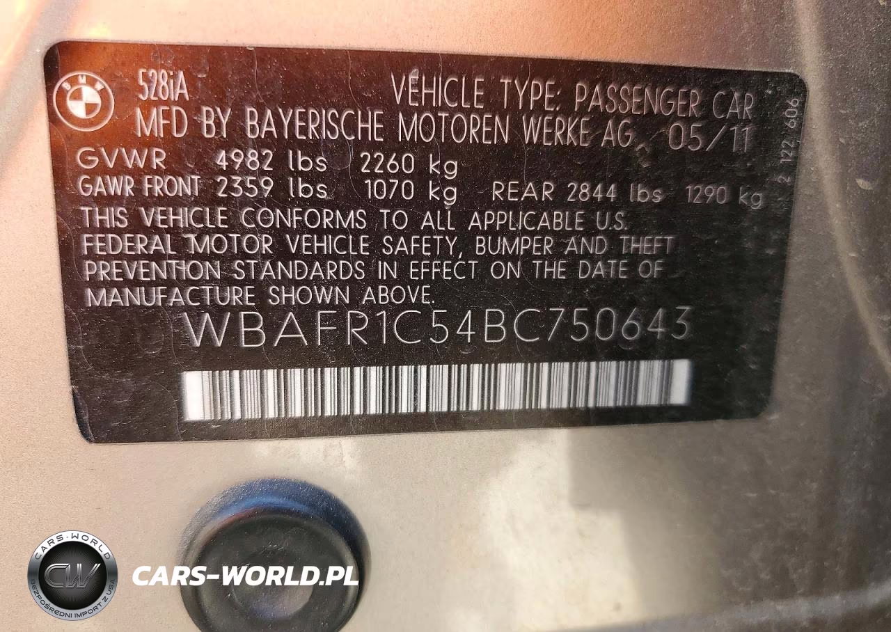 2011 BMW 528 I VIN:WBAFR1C54BC750643 - 12