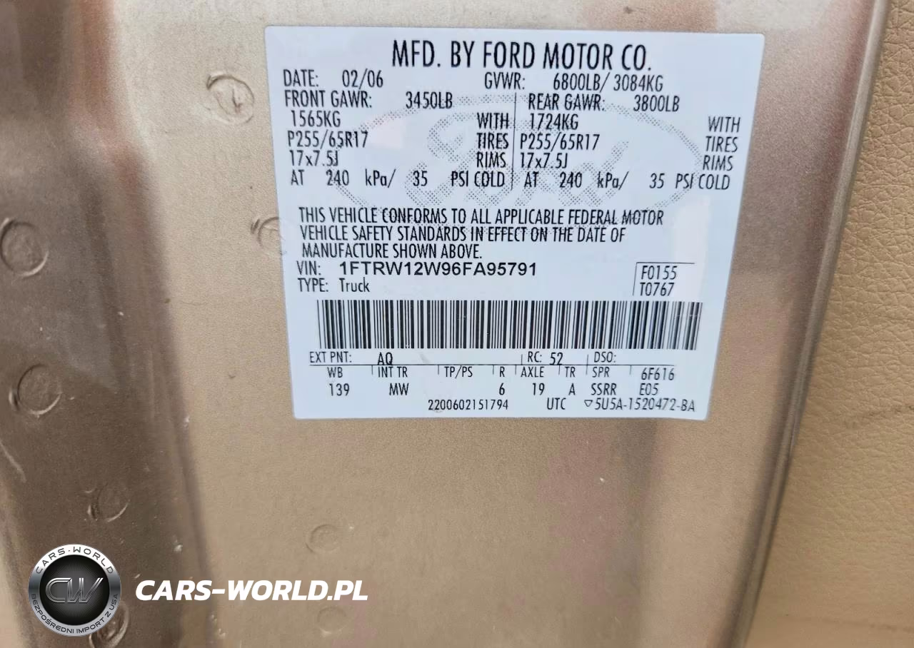 2006 Ford F150 Supercrew VIN:1FTRW12W96FA95791 - 12