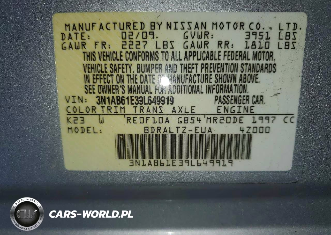 2009 Nissan Sentra 2.0 VIN:3N1AB61E39L649919 - 13