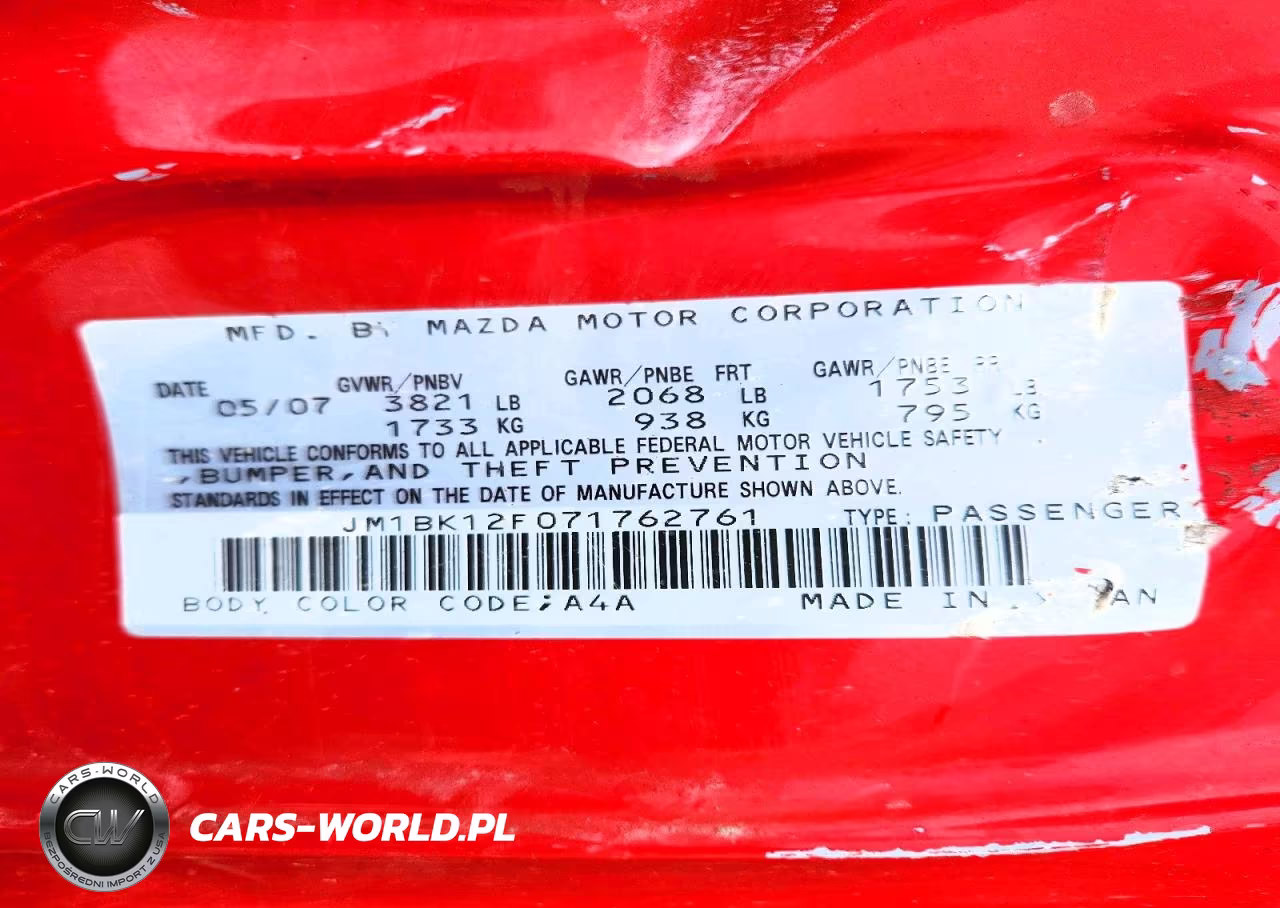 2007 Mazda 3 I VIN:JM1BK12F071762761 - 13
