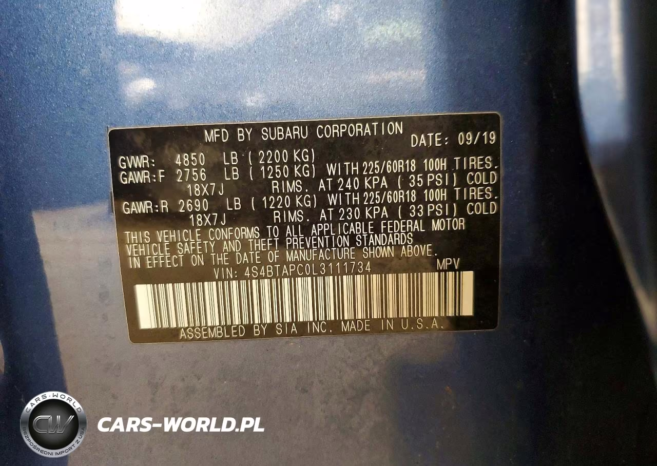 2020 Subaru Outback Touring VIN:4S4BTAPC0L3111734 - 13