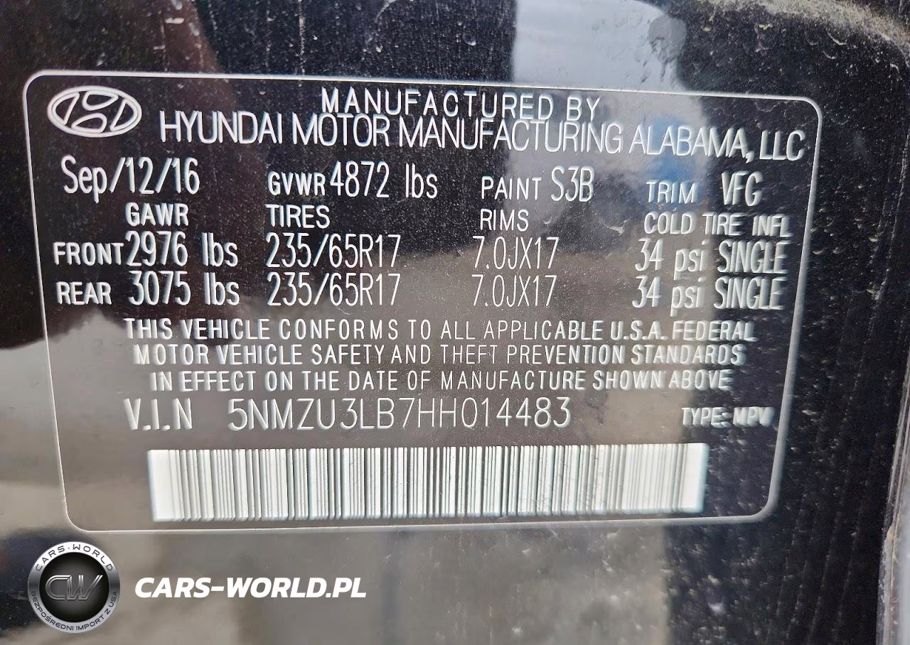 2017 Hyundai Santa Fe Sport 2.4L VIN:5NMZU3LB7HH014483 - 12